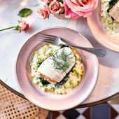 Crab-stuffed plaice with cucumber cream sauce