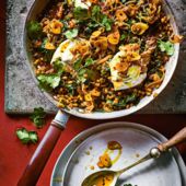 Tamarind greens and mung beans with turmeric oil