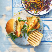 Parmesan chicken butties with red cabbage slaw
