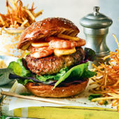 Pork and prawn burger with sriracha butter
