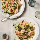 Zesty salmon and roasted broccoli bulgur