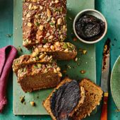Nutty spelt and squash bread with prune 'butter'