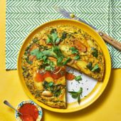 Curried Jersey Royal and paneer frittata