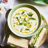 Cucumber 'sandwich' chilled white soup