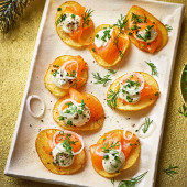 Smoked-salmon-topped salt and vinegar crisps