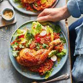 Kimchi-brined chicken legs and sourdough