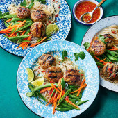 Grilled pork and sugar snap pea bun cha