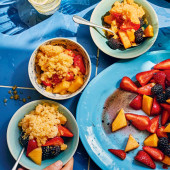Vanilla-macerated fruit salad with cantaloupe granita
