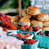 Buttery scones with jam and cream