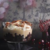 Chocolate brownie, cherry and honeycomb trifle