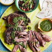 Ribeye steaks with chimichurri sauce
