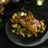 Roast pheasant with grapes and sweetheart cabbage