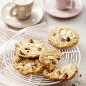 White chocolate and pecan cookies