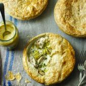 Light chicken, leek and mushroom pot pies