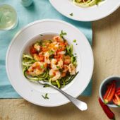 Spicy tomato prawns with courgette ‘spaghetti’ 