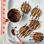 Apricot and almond bumbles with dark chocolate drizzle