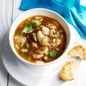 Seafood stew with garlic sourdough 