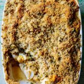 Lightly curried haddock pie with crunchy mustard seed and cardamom crumbs