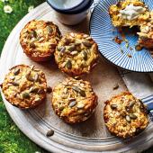 Cheesy flaxseed and carrot muffins