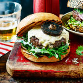 Burger with smoky Stilton sauce