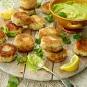 Mini prawn cakes with watercress mayonnaise