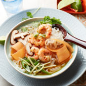 Miso soup bowl with prawns
