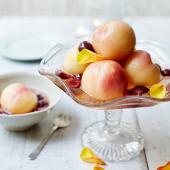Poached nectarines in elderflower and lemon syrup