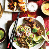 Satay chicken with soba and cucumber noodle salad