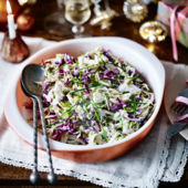 Colourful three-cabbage slaw with lemon buttermilk dressing