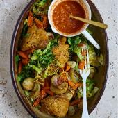 Sesame roast chicken with tomato gravy