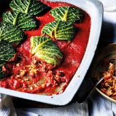 Walnut and red pepper stuffed cabbage leaves