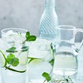 Elderflower wine spritzer with lime and mint