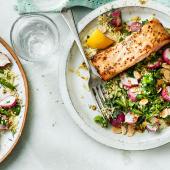 Mustard honey salmon with veggie couscous