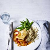 Spanish-style hake with almond rice