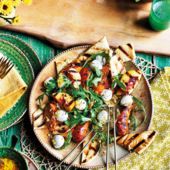 Charred chorizo, peach & pitta panzanella 