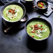 Lettuce soup with chorizo crumbs