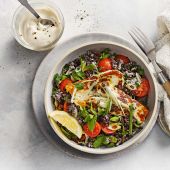 Halloumi with lentil tabbouleh
