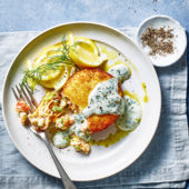 Double-salmon fishcakes with dill sauce