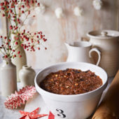Sloe gin plum Christmas pudding