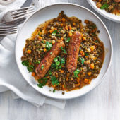 Sausages with lentil ragout