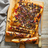 Roasted beetroot and red onion focaccia