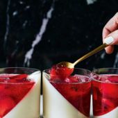 Vanilla panna cotta with pickled plum jelly