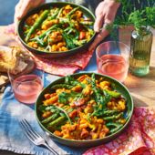 Warm saffron chicken, white bean and chorizo salad 