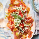 Smoked salmon with fennel, elderflower and lime slaw