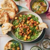 Crushed peas with crispy paneer and spiced oil