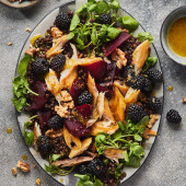 Smoked mackerel and blackberry salad