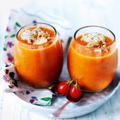 Tomato soup with whipped dukkah goats’ cheese