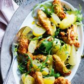 Chicken piccata salad with grape dressing