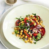 Warm chorizo and chickpea salad