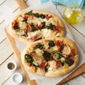 Purple sprouting broccoli and Parma ham pizza